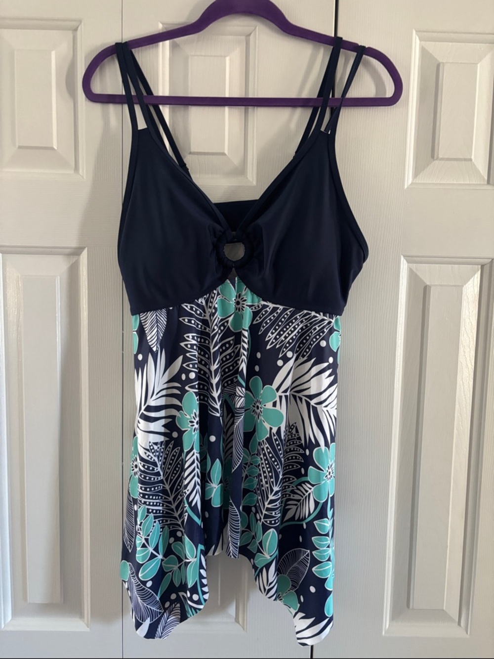 Navy Floral Swimdress with Teal Accents